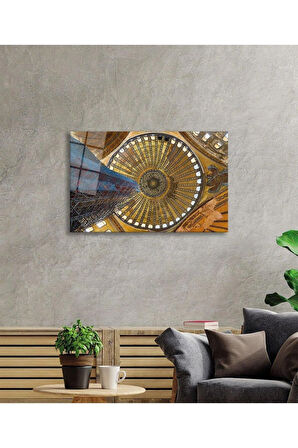 Cami Kubbe Dini İslami Duvar Dekoru Kaligrafi Cam Tablo 4mm Dayanıklı Temperli Cam