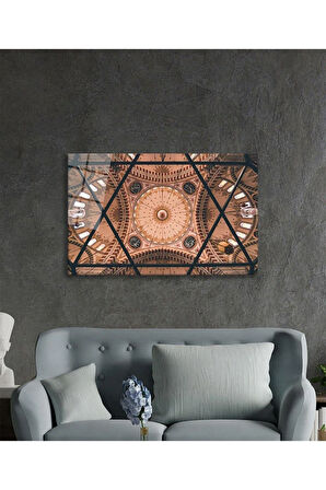 Cami Kubbe Dini İslami Duvar Dekoru Kaligrafi Cam Tablo 4mm Dayanıklı Temperli Cam