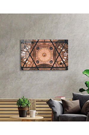 Cami Kubbe Dini İslami Duvar Dekoru Kaligrafi Cam Tablo 4mm Dayanıklı Temperli Cam