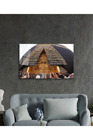 Kabe Kapısı Dini İslami Duvar Dekoru Kaligrafi Cam Tablo 4mm Dayanıklı Temperli Cam