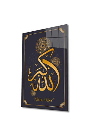 Allahu Ekber Cam Tablo İslami Dini Modern Ev Ofis Salon Hediyelik Büyük Tablo Duvar Dekoru