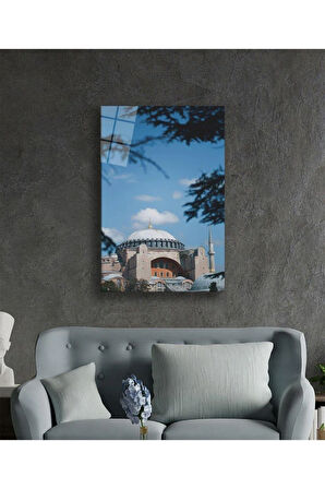 Ayasofya Cami Manzara Dini Duvar Dekoru Cam Tablo 4mm Dayanıklı Temperli Cam