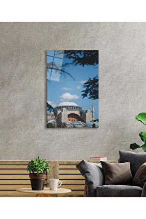 Ayasofya Cami Manzara Dini Duvar Dekoru Cam Tablo 4mm Dayanıklı Temperli Cam
