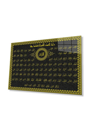 Esma-ül Hüsna Allah'ın 99 Adı Dini İslami Duvar Dekoru Kaligrafi Cam Tablo 4mm Dayanıklı Temperli Ca