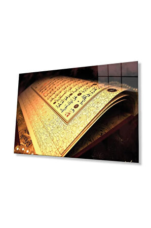 Kuran Ayet Dini İslami Duvar Dekoru Kaligrafi Cam Tablo 4mm Dayanıklı Temperli Cam