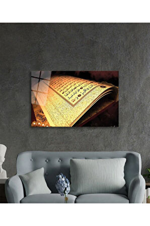 Kuran Ayet Dini İslami Duvar Dekoru Kaligrafi Cam Tablo 4mm Dayanıklı Temperli Cam