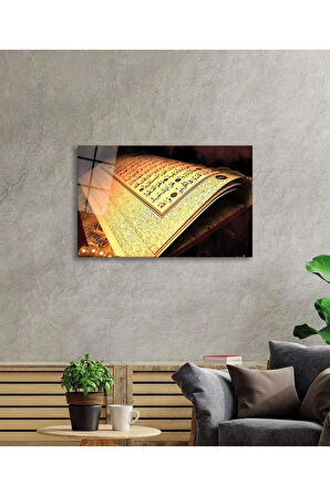 Kuran Ayet Dini İslami Duvar Dekoru Kaligrafi Cam Tablo 4mm Dayanıklı Temperli Cam