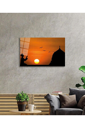 Gün Batımı Dua Dini Duvar Dekoru Cam Tablo 4mm Dayanıklı Temperli Cam