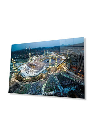 Kabe Manzara Harem'i Şerif Dini Cam Dekor Tablo 4mm Dayanıklı Temperli Cam