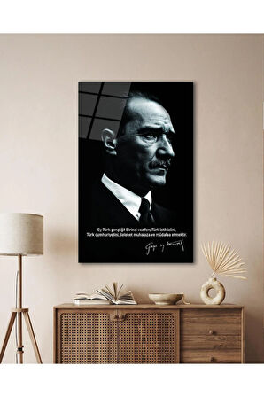 Atatürk Portre Cam Tablo Modern Ev Ofis Salon Hediyelik Büyük Tablo Duvar Dekoru