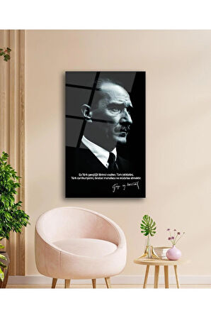 Atatürk Portre Cam Tablo Modern Ev Ofis Salon Hediyelik Büyük Tablo Duvar Dekoru