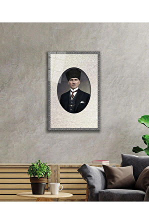 Çerçeveli Atatürk Cam Tablo 4mm Dayanıklı Temperli Cam, Framed Atatürk Glass Wall Art