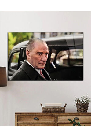 Atatürk Cam Tablo Hediyelik Büyük Tablo Ev Ofis Dekoru
