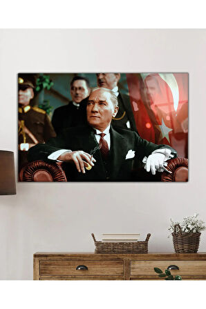 Atatürk Portresi Uv Baskılı Cam Tablo, Ev Ve Ofis Duvar Dekoru Hediyelik