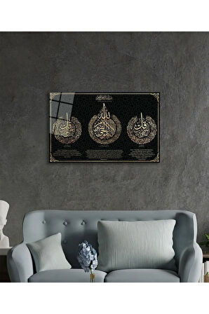 Ayetel Kürsi, Felak ve Nas Suresi Dini İslami Cam Tablo, Ev Ofis Duvar Dekoru Hediyelik Büyük Tablo