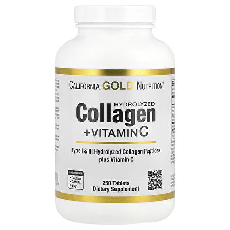 California Gold Nutrition, Hydrolyzed Collagen(Kolajen)  + Vitamin C, Type I & III, 250 Tablet