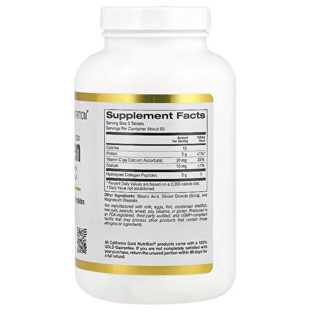 California Gold Nutrition, Hydrolyzed Collagen(Kolajen)  + Vitamin C, Type I & III, 250 Tablet