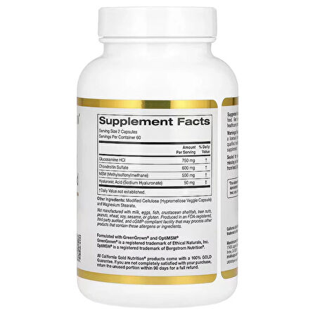 California Gold Nutrition, Glucosamine(Glukozamin) Chondroitin, MSM plus Hyaluronic 120 Veggie Caps