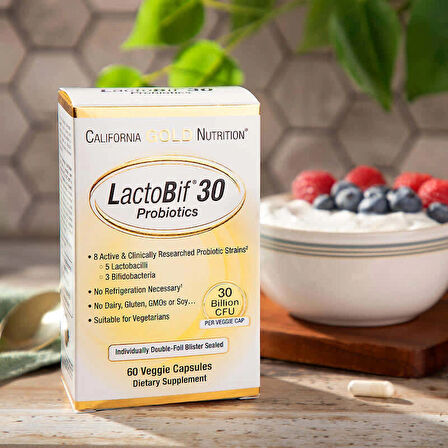 California Gold  LactoBif 5 Probiotics wit 5 Lactobacilli 3 Bifidobacteria, 30 Billion CFU, 60 Vegan
