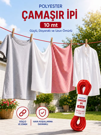 2 Adet 10 mt Polyester Çamaşır İpi PVC Kaplama Sarkma Yapmaz Balkon Çamaşır Askılığı Çok Amaçlı Kurutma İpi Çamaşırlık Kopmaz