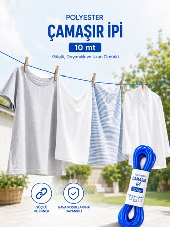 2 Adet 10 mt Polyester Çamaşır İpi PVC Kaplama Sarkma Yapmaz Balkon Çamaşır Askılığı Çok Amaçlı Kurutma İpi Çamaşırlık Kopmaz