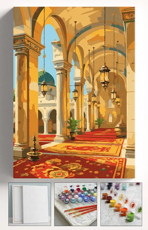 Sayılarla Boyama Seti Numaralı Tuval Fırça Boya Askı Aparatı Dahil Set 40x50 Cm - CAMİİ AVLUSU