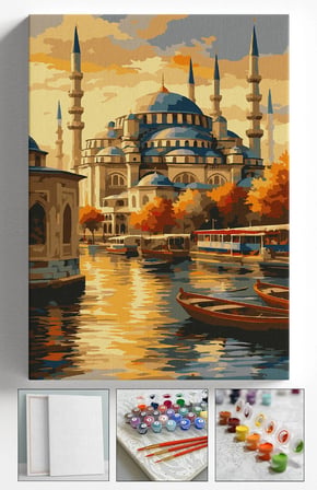 Sayılarla Boyama Seti Numaralı Tuval Fırça Boya Askı Aparatı Dahil Set 40x50 Cm - CAMİİ MANZARA