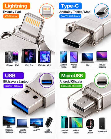 4in1 128GB Taşınabilir USB Bellek 4 Portlu Model: 4in1otg128gb