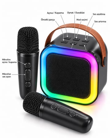 LED Işıklı Bluetooth Karaoke Hoparlör Seti Bls97