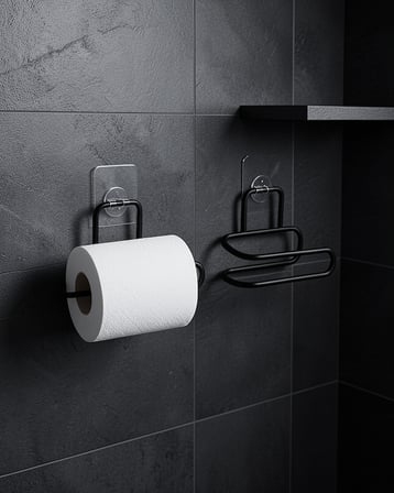 Duvar Tipi Yapışkanlı WC Kağıtlık Siyah Metal 2 Adet