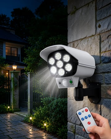 Güneş Enerjili Güvenlik Lambası ve Kukla Kamera 77 LED 2400mAh