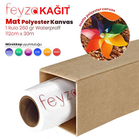 Feyza Kağıt® Polyester Mat Kanvas 260 gr Waterproof Tuval İç Mekan 112cm x 30 mt (1 Rulo)