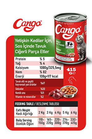 Cango Yetişkin Yaş Kedi Maması Ciğerli 415Gr 24Lü