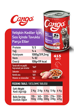 Cango Yetişkin Yaş Kedi Maması Tavuklu 415Gr 24Lü