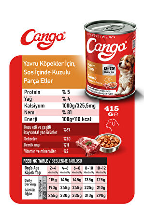 Cango Yavru Yaş Köpek Maması Kuzu Etli 415Gr 36Lı