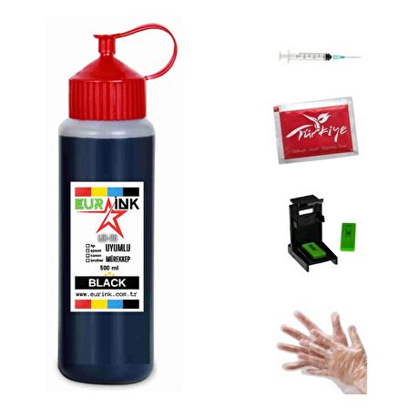 Canon E404 için Eurink Siyah kartuş 500ml dolum seti