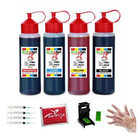 Canon E514 için Eurink Siyah ve renkli kartuş 500ml x 4 dolum seti