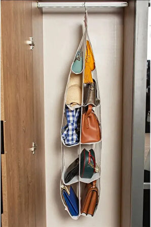 (3 ADET) ALAS Çanta Düzenleyici Çanta Askılığı 10 Lu Dolap İçi Düzenleyici 37*125 cm