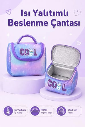 3’lü Okul Çantası Seti, Isı Yalıtımlı Beslenme Çantası ve Çift Bölmeli Kalemlik