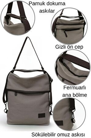 3210 Kyra Kadın Açık Gri Omuz Sırt El Çantası %100 Pamuk Kanvas Kumaşlı Salaş Günlük Çapraz Çanta