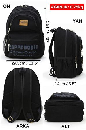 4007 Olympos Siyah Sırt Okul Seyahat Günlük 15.6 inç Laptop NoteBook Çantası