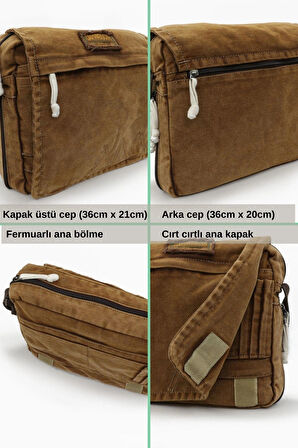 Cappadocia Vintage 4009 Ephesus Salaş Omuz Postacı Antik Kahverengi 14 inç inch Laptop Okul Seyahat Günlük Vintage Pamuk Çanta