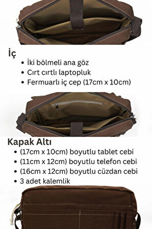 4009 Ephesus Salaş Omuz Postacı Kahverengi 15.6 inç Laptop Okul Seyahat Günlük Vintage Pamuk Çanta