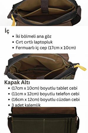 4009 Ephesus Salaş Omuz Postacı Kahverengi Siyah 15.6 inç Laptop Okul Seyahat Günlük Vintage Pamuk Çanta