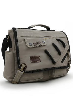 Cappadocia Vintage 4017 Açık Gri 14" Laptop Kanvas Postacı Okul Çantası Unisex Kilitli Çok Cepli Omuz Askılı
