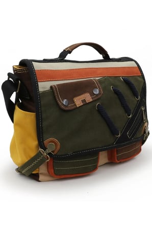 Cappadocia Vintage 4017 Haki Krem Kırmızı 14" Laptop Pamuk Gabardin Postacı Okul Çantası Unisex Kilitli Çok Cepli Omuz Askılı