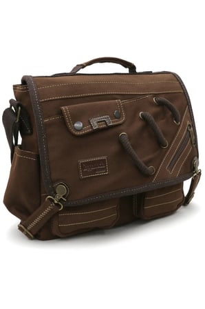 Cappadocia Vintage 4017 Kahverengi 14" Laptop Pamuk Gabardin Postacı Okul Çantası Unisex Kilitli Çok Cepli Omuz Askılı