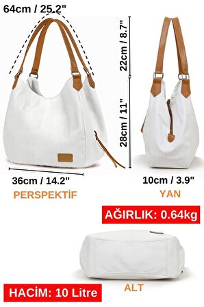 Cappadocia Vintage Myra Kadın Beyaz PU Deri Günlük Omuz Çantası Üç Bölmeli Yumuşak Tote El Çantası