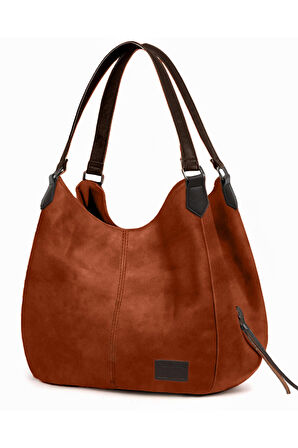 Cappadocia Vintage Kiremit PU Deri Günlük Omuz Çantası Üç Bölmeli Hobo - Tote El Çantası