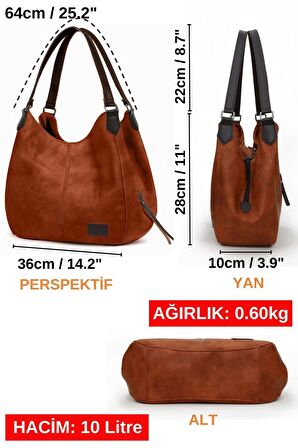 Cappadocia Vintage Kiremit PU Deri Günlük Omuz Çantası Üç Bölmeli Hobo - Tote El Çantası